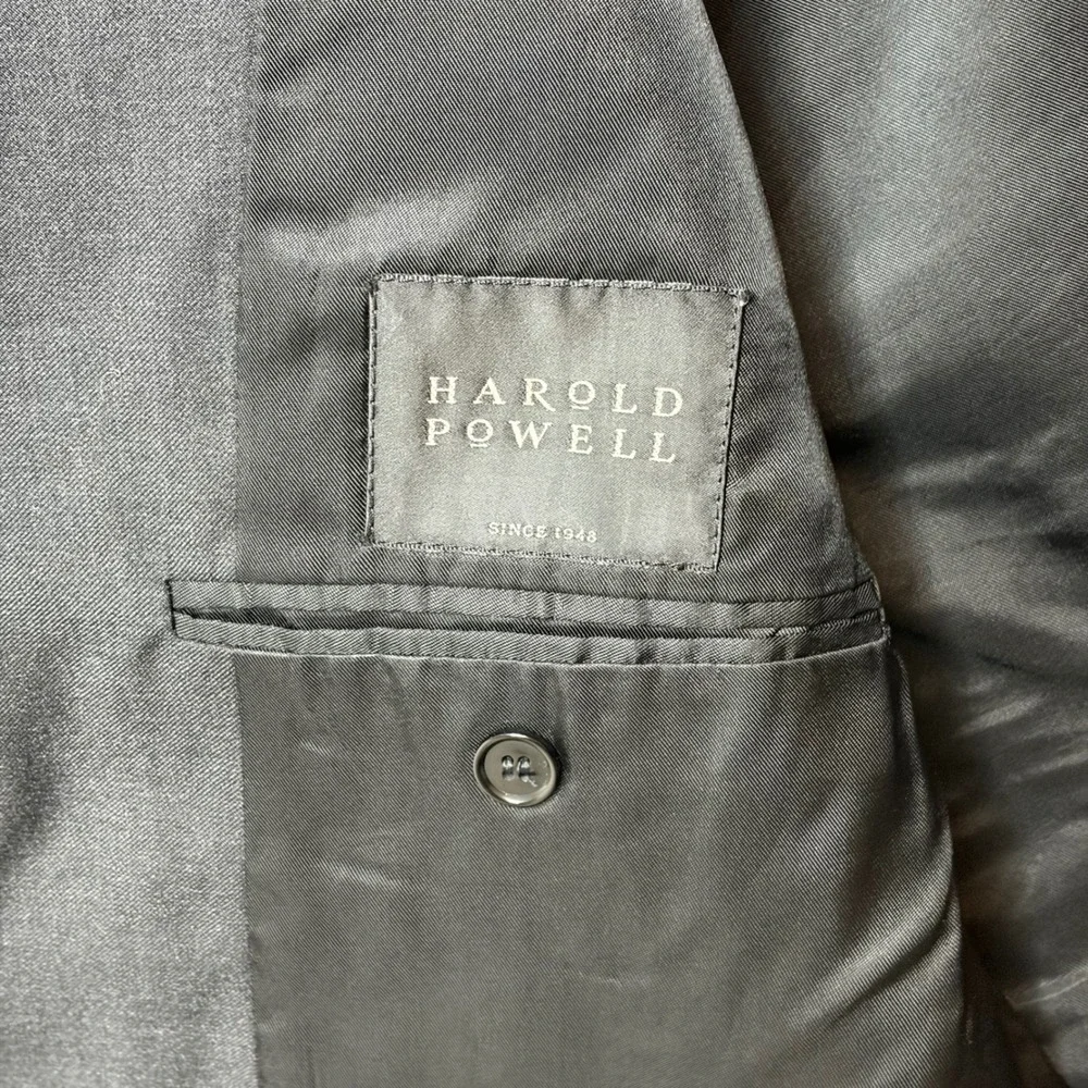 VTG Harold Powell 100% Wool Suit 43L 37x30 Men Gray 2 Piece Blazer Pants Classic